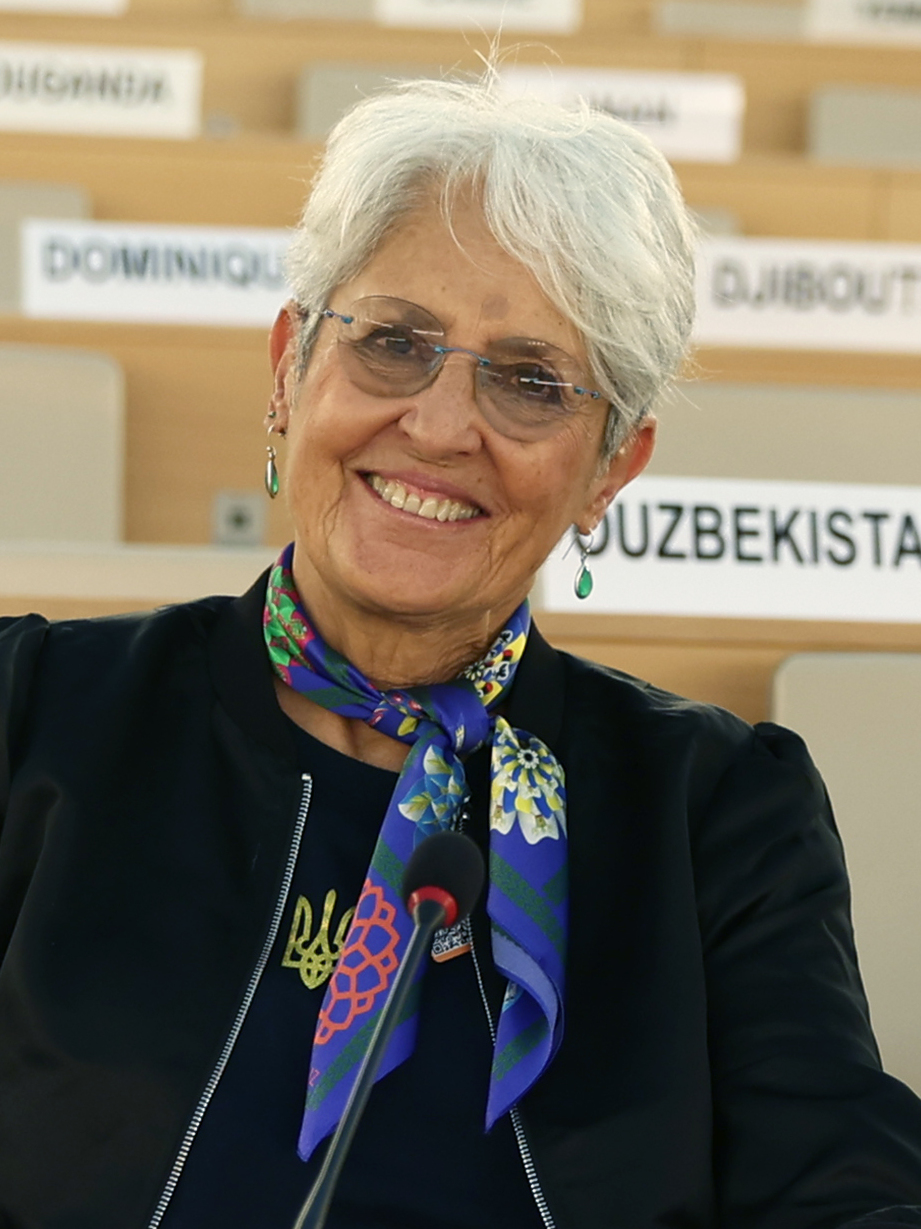 File:Joan Baez visited the United Nations Office in Geneva for a tour that included a visit to the Human Rights Council Chamber with U.S. Ambassador Michèle Taylor on June 28, 2023 (cropped).jpg